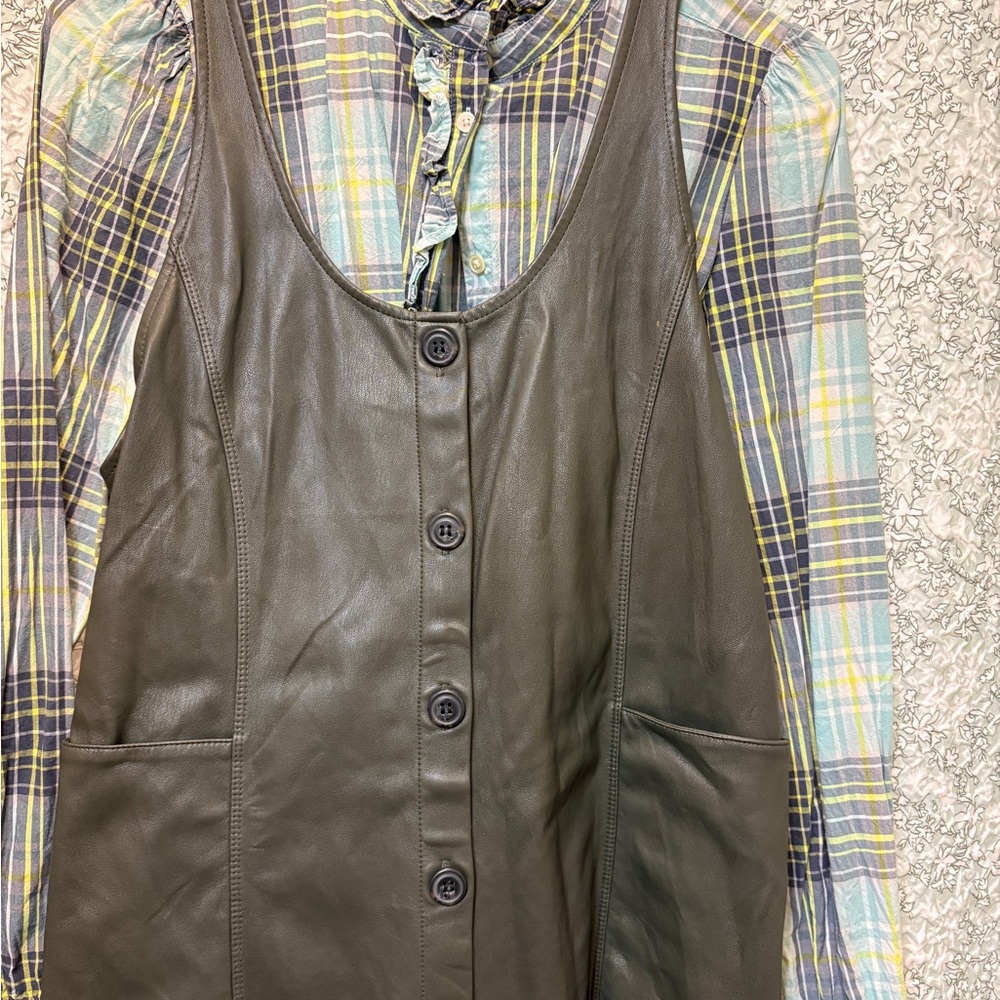 LOFT XS Petite faux leather olive jumper ( shirt sold separately )